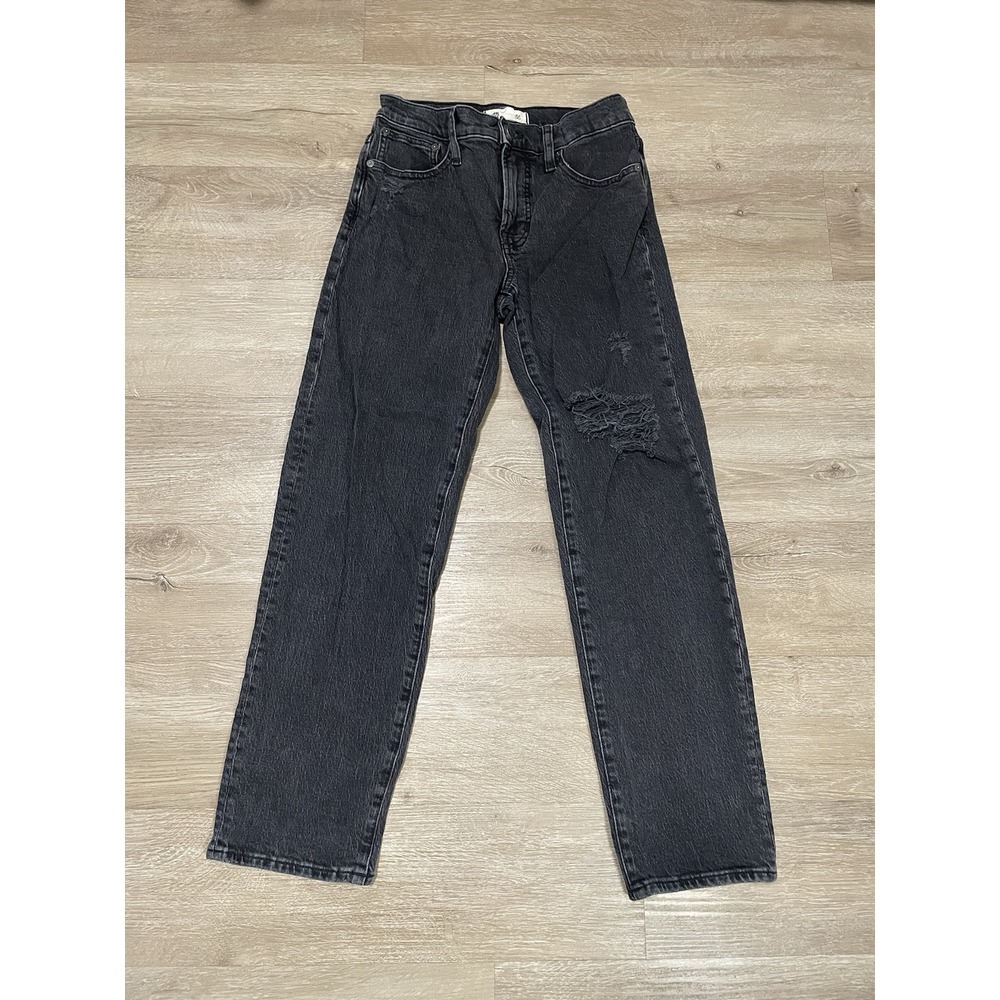 Madewell Black Straight-Leg Jeans with Distressed Knee